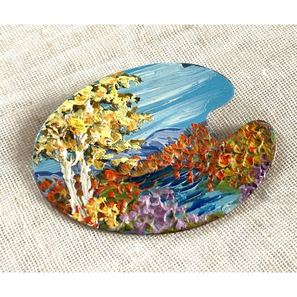 Hand Painted Brooch Landscape Artist’s Palette